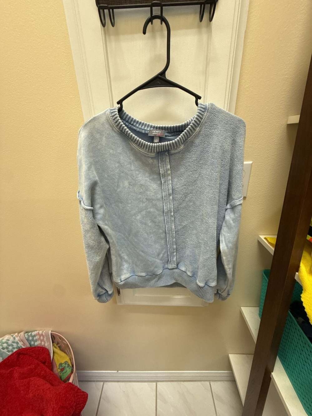 Ninety Clothing Co. Washed Blue French Terry Pullover Sweatshirt
